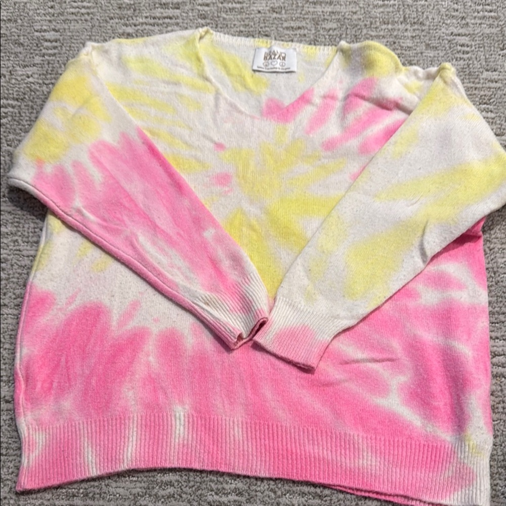 Brand Bazar - Tie-Dye V-Neck Sweater - Pink and Yellow - large